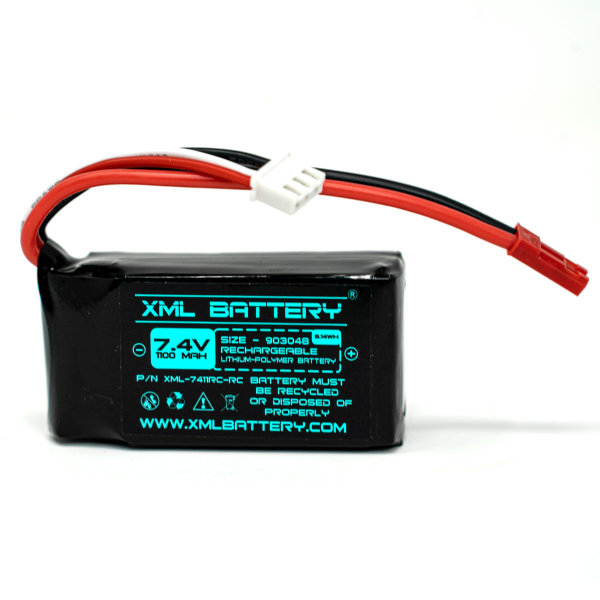 7.4v 1100mAh Li-Po Battery Pack Replacement for RC Car JST Red Connect –  XML Battery