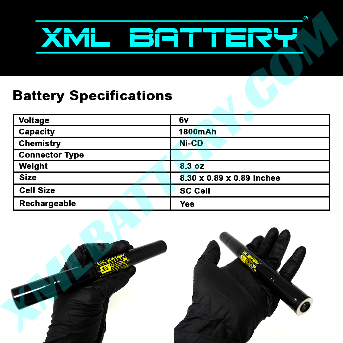6 volt ni-cad rechargeable flashlight battery replacement XML Battery 6v 1800mAh Stinger 77375 DE77375 77175 9926J 20175 SL-20XLED SL-20XP-LED Ni-CD Battery Pack for Flashlight