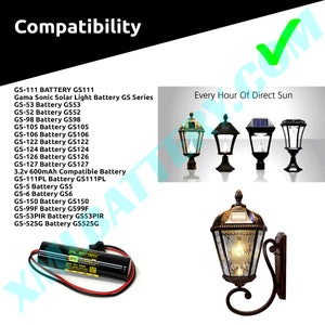 GS-98 Battery GS98 Pack Replacement for Gama Sonic Solar Light Lamp