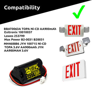 TOPA 3.6V AA900mAh JYH 3.6V AA1000mAh Battery Pack Replacement for Exit Sign Emergency Light