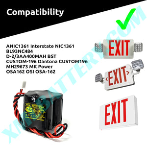 D-2/3AA400MAH BST Battery Pack Replacement for Exit Sign Emergency Light