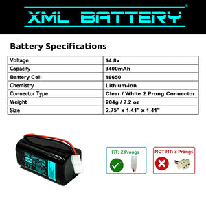14.8v 3400mAh Li-on Battery Pack Replacement for Vacuum Cleaner Robot